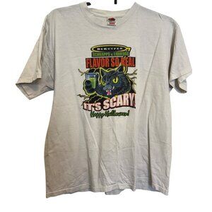 Vintage Fruit Of The Loom Graphic T-Shirt XL White Halloween Cat Print DeKuyper